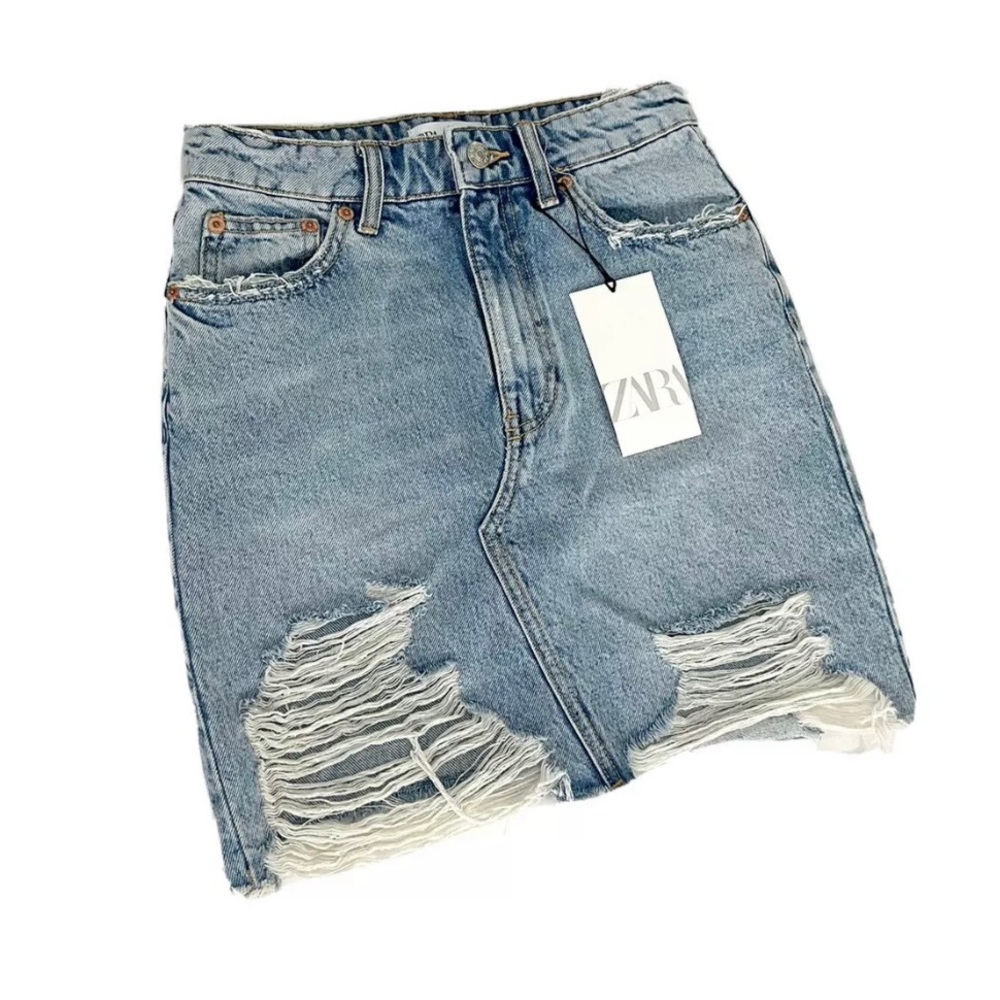 Zara Destroyed Denim Skirt XS
